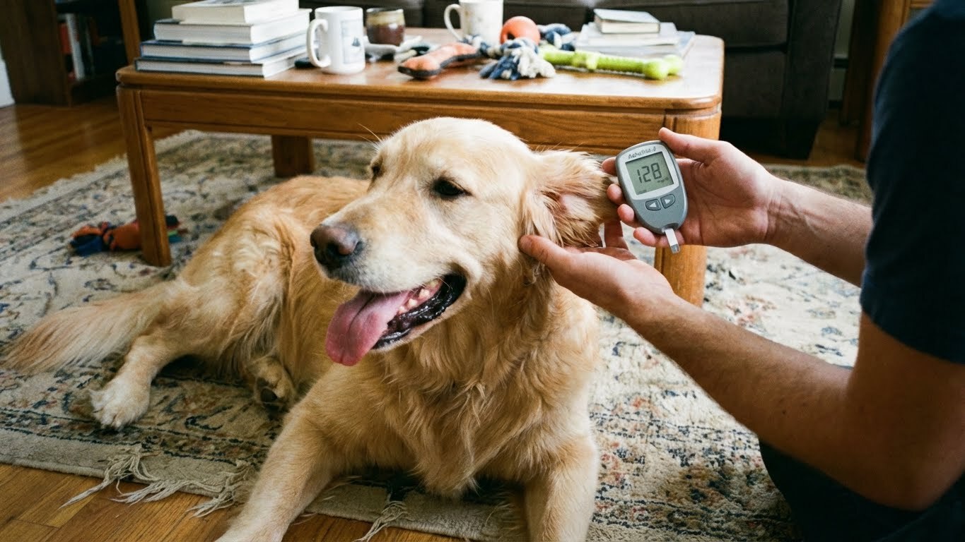 Dog receiving insulin or glucose monitoring